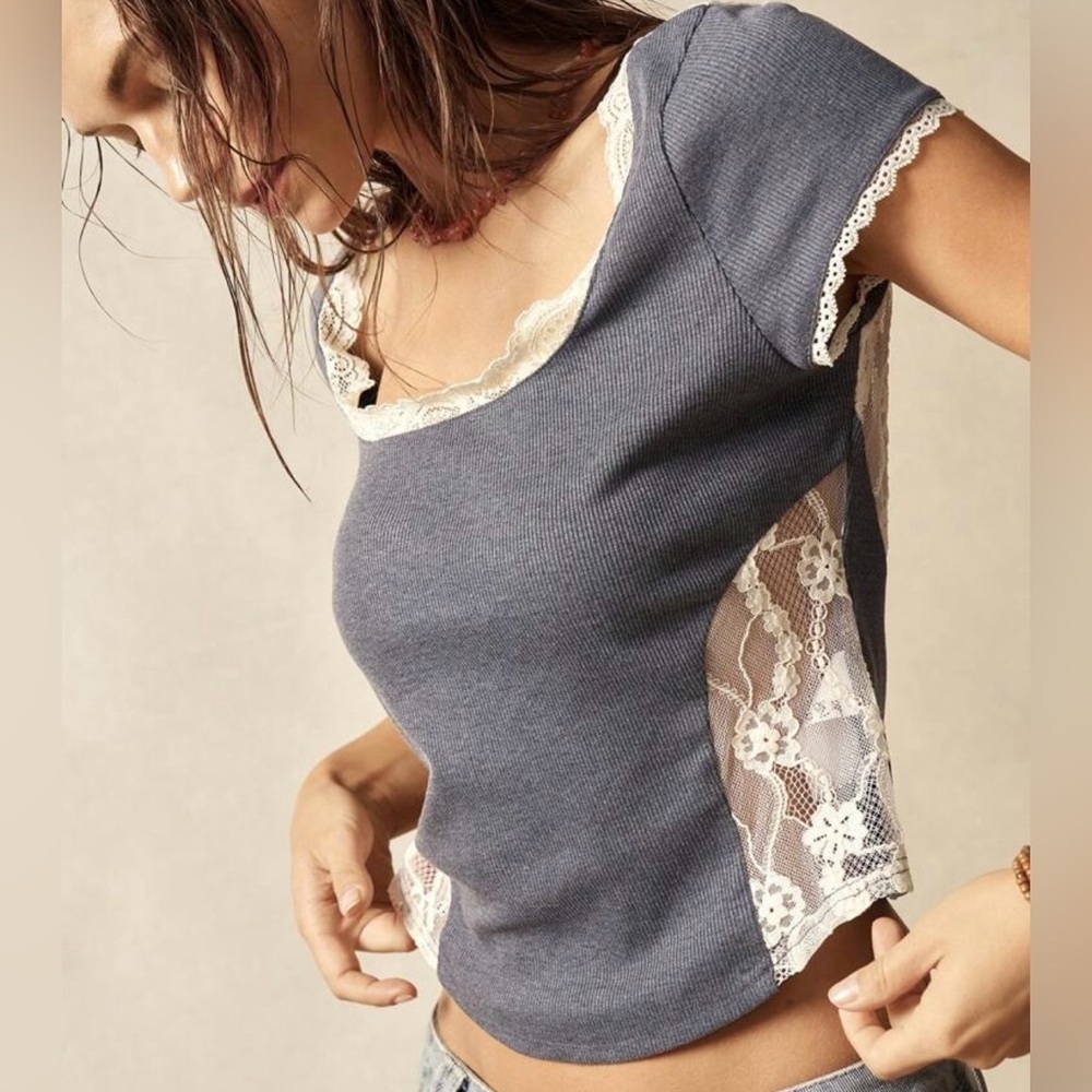 Elegant Lace Back Gray Top
